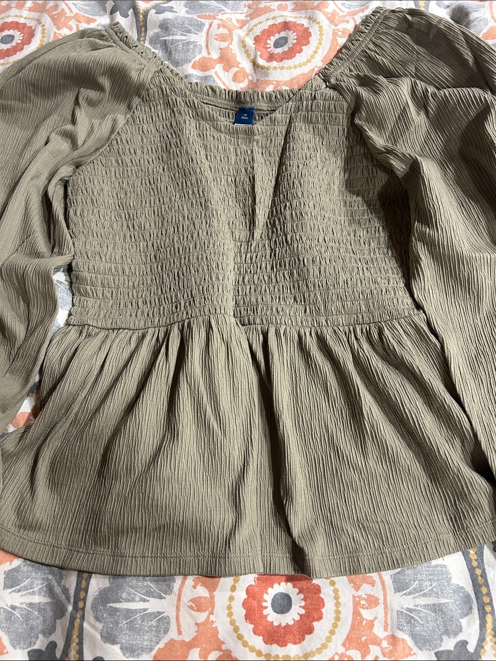 Old Navy Olive-Toned Smocked Top with Peplum Detail